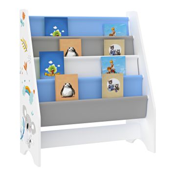 Bibliothèque Fisterra pour enfant avec 4 compartiments ouverts blanc / gris / bleu [en.casa]