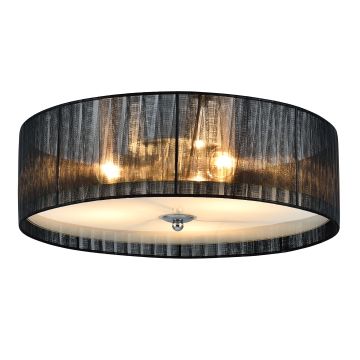 Plafonnier Moderne Lustre Design Lampe à Suspension Salon 3 x E27 12 cm x Ø 40 cm Tissu Verre Noir Blanc [lux.pro]