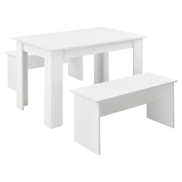 Lot de Table et 2 Bancs de Salle à Manger Hokksund pour 4 Personnes Blanc [en.casa]