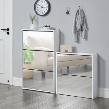 Étagère à Chaussures Vogar Miroir 67 x 63 x 17 cm Blanc [en.casa]