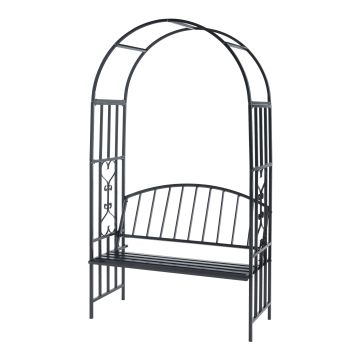 Arche à rosiers avec banc Barile acier 205 x 114 x 55 cm noir casa.pro