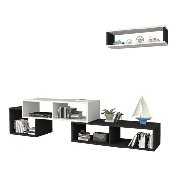 Set de meuble TV et étagère murale Malvik panneau de particules 170 x 30 x 42 cm blanc noir [en.casa]