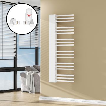 Radiateur sèche-serviettes avec kit de raccordement 80 mm Kviteseid 120 x 50 cm blanc [neu.haus]