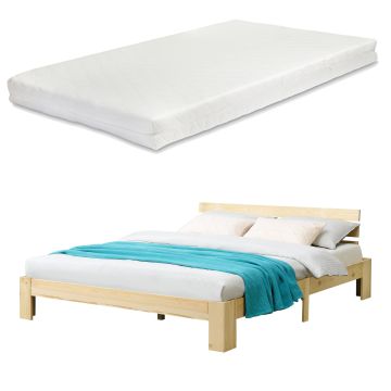 Cadre de Lit Design Nivala à Matelas à Mousse à Froid Pin [en.casa]