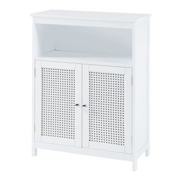 Armoire basse de salle de bain Karlsøy avec 2 portes MDF PVC 80 x 60 x 28 cm blanc [en.casa]