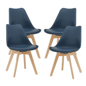 Lot de 4 Chaises de Salle à Manger Fläten Similicuir Hêtre Bleu [en.casa]