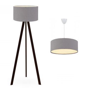 Set de 2 luminaires Scunthorpe suspension et lampadaire E27 gris [lux.pro]