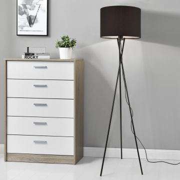 Lampadaire Trépied Grenoble E27 Métal Tissu Hauteur 154 cm Noir lux.pro