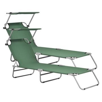 Lot de 2 Transats Argozelo avec Pare-Soleil Acier Polyester Argenté Vert Foncé [casa.pro]