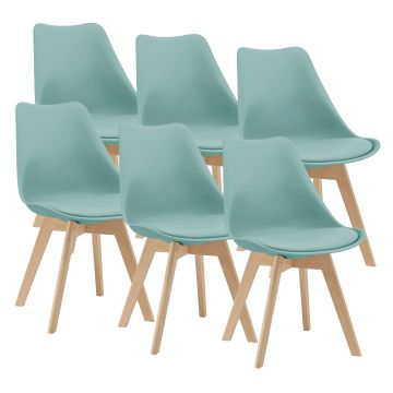 Lot de 6 Chaises de Salle à Manger Fläten Similicuir Hêtre Menthe [en.casa]