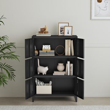 Armoire de bureau métallique Hamina acier 113 x 80 x 40 cm noir [en.casa]