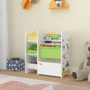 Étagère de rangement Vimianzo pour enfant avec 3 bacs ouverts blanc / vert / jaune [en.casa]