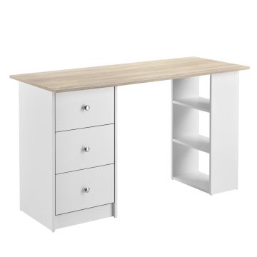 Bureau avec 3 Tiroirs Lemberg 120x49x72cm Blanc et Effet Chêne [en.casa]