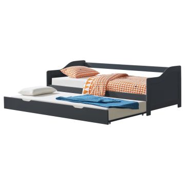 [en.casa] Canapé-lit Convertible pour 2 Personnes Lit Gigogne Canapé Divan Lit d'appoint Structure en Pin Sommier à Lattes en Contreplaqué Gris Foncé 205x190,5x66cm