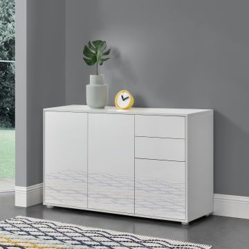 Commode Paarl avec 2 Tiroirs 3 Portes 74 x 117 x 36 cm Blanc Brillant [en.casa]