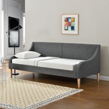 Divan Élégant Canapé Convertible en Lit Moderne Confortable Lit Simple Tissu Polyester 215 x 100 x 90 cm Gris Foncé [en.casa]