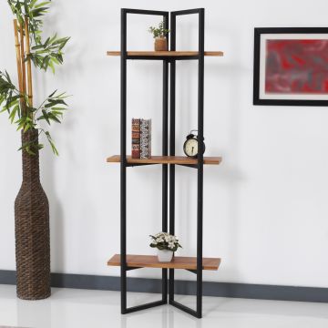 Étagère Bjerringbro à 3 niveaux 150 x 55 x 24 cm effet noyer / noir [en.casa]