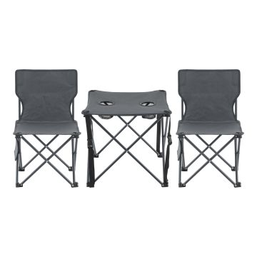 Set de table et 2 chaises de camping pliantes Banzi tissu Oxford 600D gris casa.pro