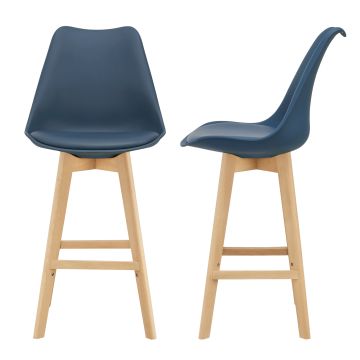 Lot de 2 Tabourets de Bar Lublin Similicuir Hêtre 105 x 48 x 58 cm Bleu [en.casa]