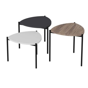 Set de 3 tables d'appoint Glamsbjerg gigognes triangulaires blanc / anthracite / effet chêne [en.casa]