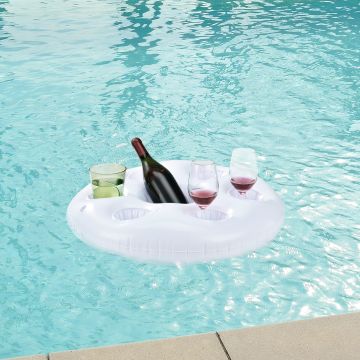 Bar Flottant Gonflable Pratique pour Piscine Pool Party Plage avec 6 Porte-Gobelet et Grand Compartiment PVC Diamètre 60 cm Blanc [casa.pro]