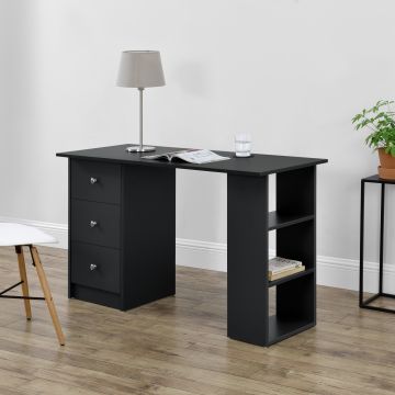 Bureau avec 3 Tiroirs Lemberg 120x49x72cm Noir [en.casa]