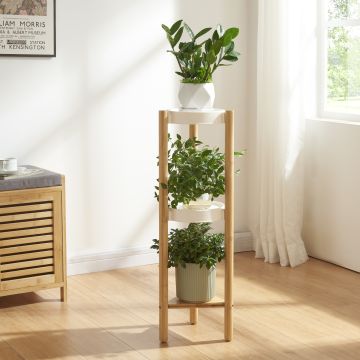 Étagère à plantes Sastamala à 3 niveaux bambou 78 x 25 x 25 cm naturel blanc [en.casa]