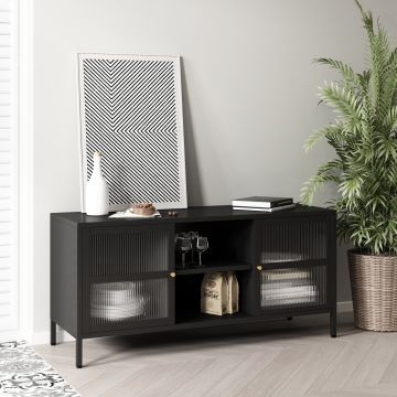 Meuble TV Säkylä acier verre 55 x 118 x 40 cm noir [en.casa]