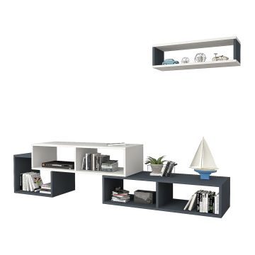 Set de meuble TV et étagère murale Malvik panneau de particules 170 x 30 x 42 cm blanc anthracite [en.casa]