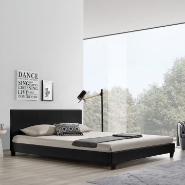 Lit Double Rembourré Albacete Sommier à Lattes Similicuir 180 x 200 cm Noir Corium *46134703*