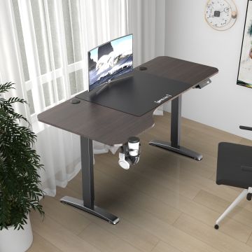 Bureau électrique Oxnard à hauteur réglable 73 - 118 cm en forme de L effet noyer [pro.tec]