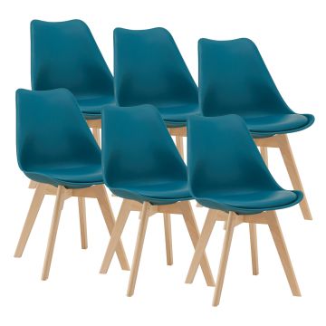 Lot de 6 Chaises de Salle à Manger Fläten Similicuir Hêtre Turquoise [en.casa]