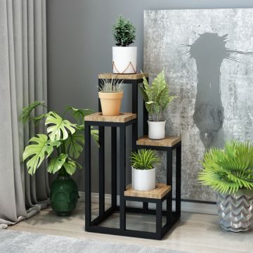 Étagère à plantes Ameland 4 niveaux noir effet bois [en.casa]