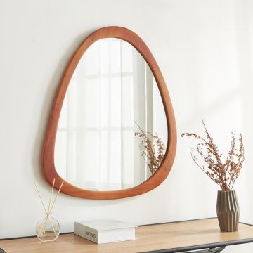 Miroir mural Jomala bois de paulownia MDF 70 x 60 cm marron [en.casa]