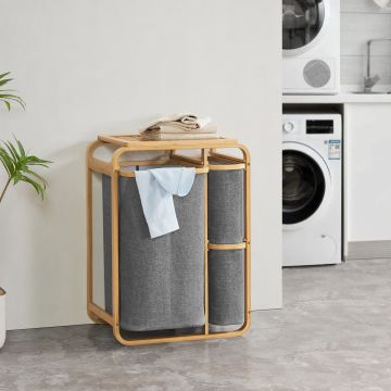 Panier à linge Evenes bambou 71 x 50 x 33 cm naturel gris [en.casa]