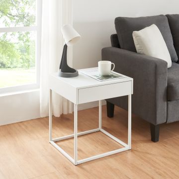 Table d'appoint Rautjärvi avec tiroir acier 50 x 43 x 41 cm blanc mat [en.casa]