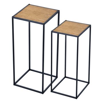 Set de 2 tables d'appoint Gamleby gigognes carrées noir effet bois [en.casa]