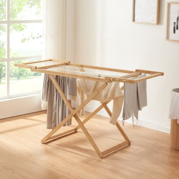 Étendoir à linge Fakala bambou 154 x 59 x 82 cm naturel blanc [en.casa]