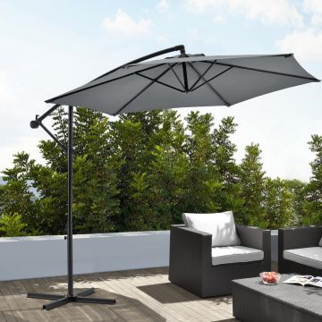 Parasol Déporté Budva Hexagonal avec Manivelle Diamètre 270 cm Gris [casa.pro]