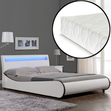 CoriumLit capitonné à LED de Corium 'Valencia' avec matelas (140 / 180 x200cm)(7 Couleurs)(mousse froide) -  avec cuir synthétique / housse en cuir synthétique / éclairage RVB / avec sommier à lattes /