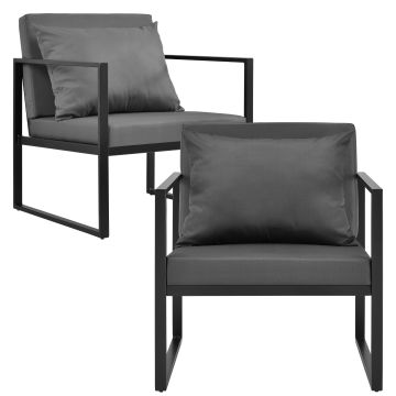 Lot de 2 chaises de jardin Lerum avec coussins gris foncé 70 x 60 x 60 cm noir [casa.pro]