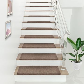 Lot de 15 marchettes d'escalier rectangulaires antidérpantes 65 x 24 cm avec bord marron foncé [en.casa]