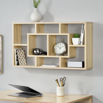 [en.casa] Étagère Murale Design avec 8 Surfaces de Stockage Effet Hêtre 85 x 47,5 x 16 cm