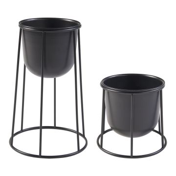 Set de 2 porte-plantes Nesseby de tailles variées avec cache-pots métal noir [en.casa]