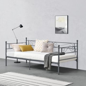 Cadre de Lit Simple Kerava en Métal 90x200 cm Gris Foncé Mat [en.casa]