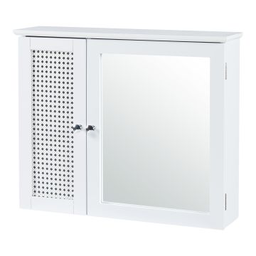 Armoire murale de salle de bain Karlsøy avec miroir MDF PVC effet rotin 50 x 60 x 15 cm blanc [en.casa]