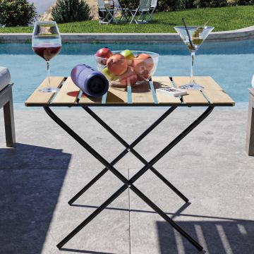 Table pliante de jardin Cavallino métal bois de pin 60 x 40 x 57 cm noir naturel [en.casa]