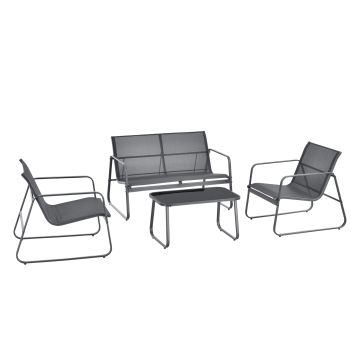 Ensemble de meubles de jardin 4 pièces Anzi table basse banc et 2 chaises gris casa.pro