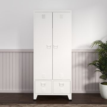 Armoire de chambre Hankasalmi avec 2 tiroirs acier 180 x 90 x 40 cm blanc [en.casa]