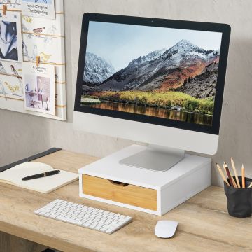 Organisateur de bureau Vieremä MDF 9 x 30 x 31 cm blanc effet bambou [en.casa]